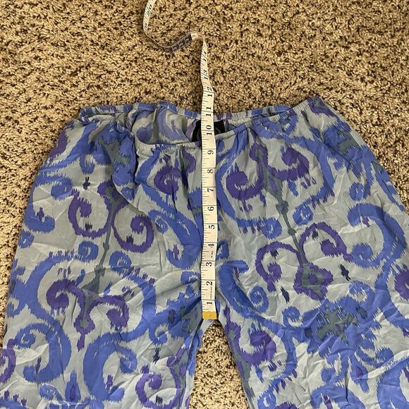 AUM COUTURE Blue Purple 100% Silk Ikat Paisley Print Pants Pull On Beach Boho L - Picture 10 of 10